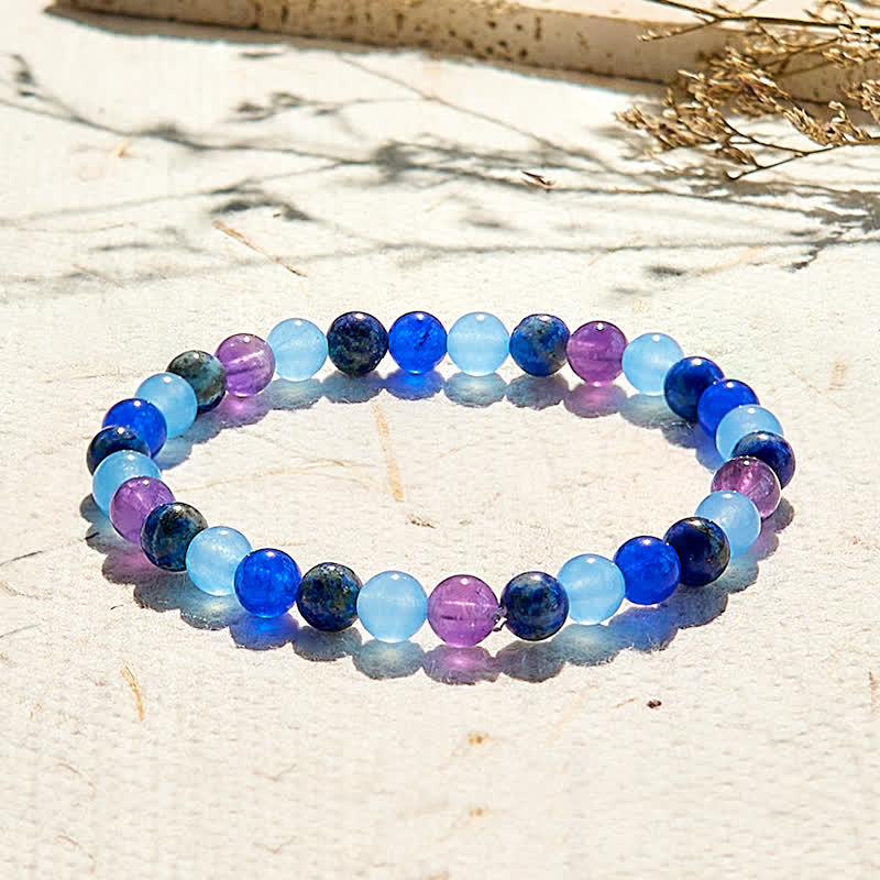 Bracelet de perles en améthyste naturelle, aigue-marine et lapis-lazuli Olivenorma