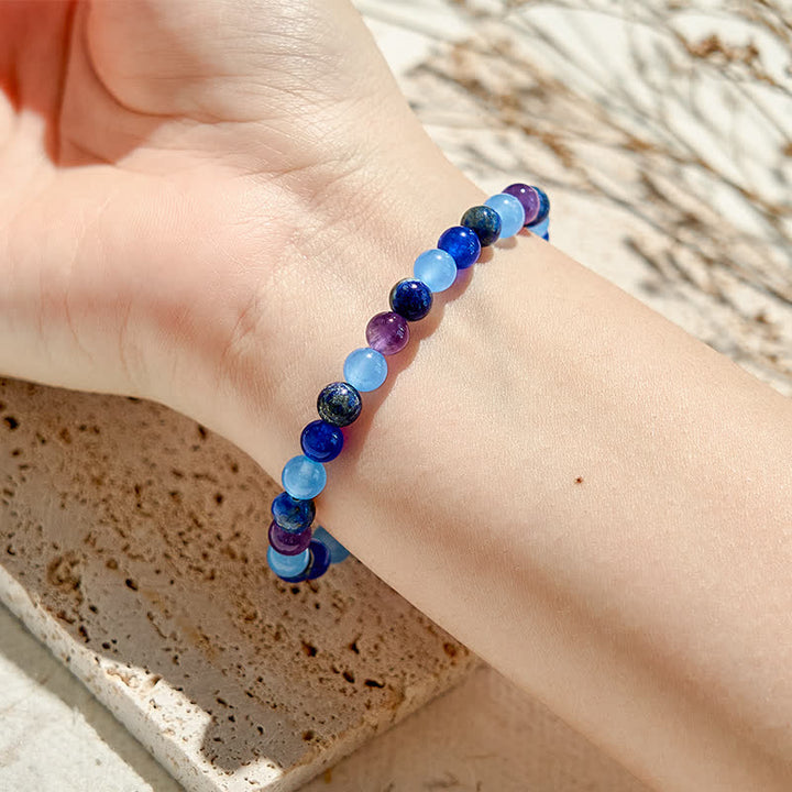 Bracelet de perles en améthyste naturelle, aigue-marine et lapis-lazuli Olivenorma