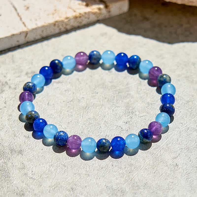 Bracelet de perles en améthyste naturelle, aigue-marine et lapis-lazuli Olivenorma