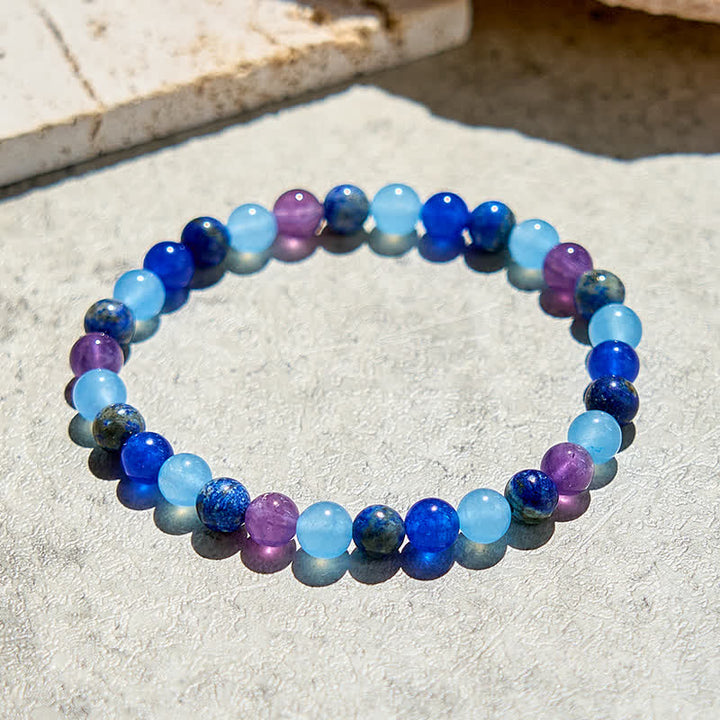 Bracelet de perles en améthyste naturelle, aigue-marine et lapis-lazuli Olivenorma