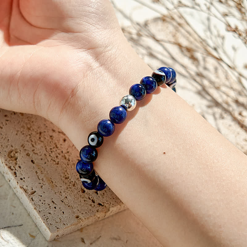 Bracelet de perles contre le mauvais œil en lapis-lazuli naturel Olivenorma