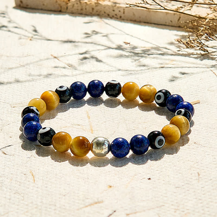 Bracelet de perles contre le mauvais œil en lapis-lazuli et œil de tigre Olivenorma
