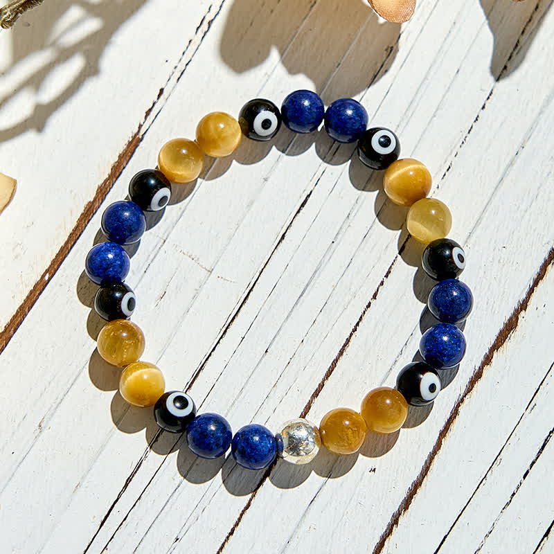 Bracelet de perles contre le mauvais œil en lapis-lazuli et œil de tigre Olivenorma