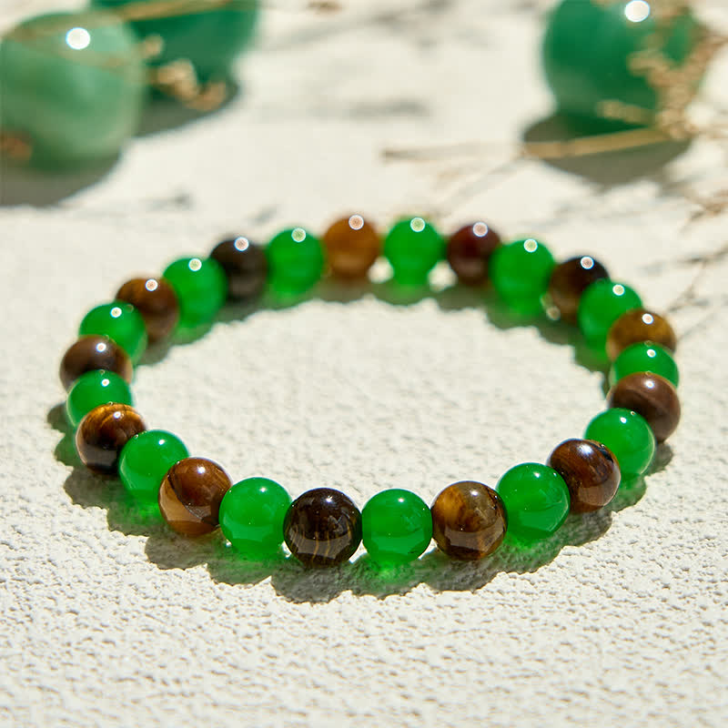 Bracelet en perles d'aventurine verte et œil de tigre de 8 mm Olivenorma