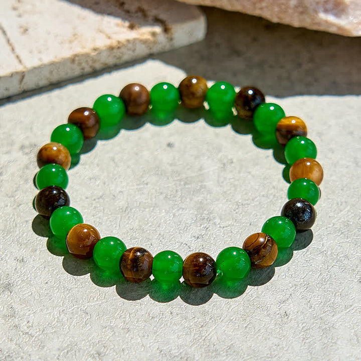Bracelet en perles d'aventurine verte et œil de tigre de 8 mm Olivenorma