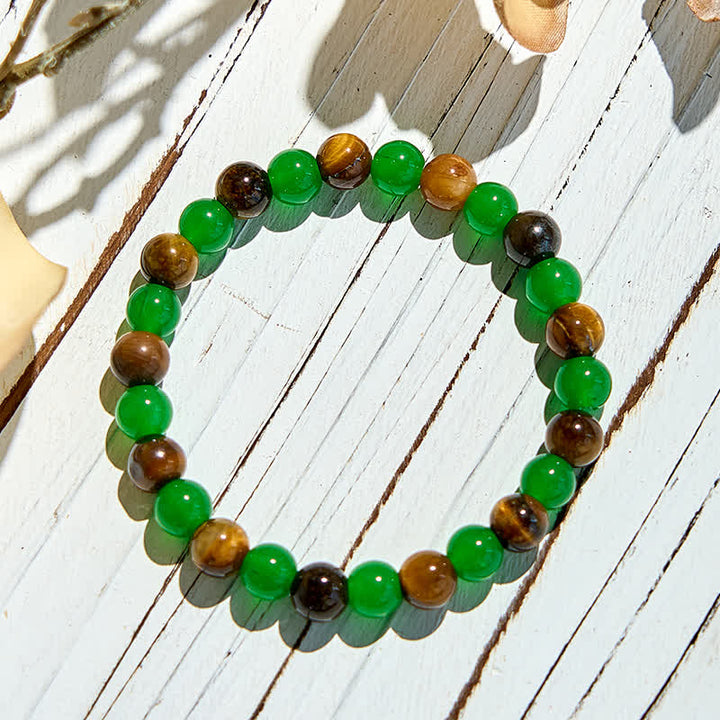 Bracelet en perles d'aventurine verte et œil de tigre de 8 mm Olivenorma