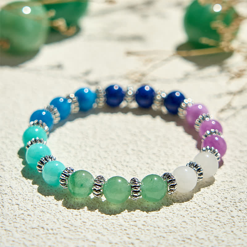 Bracelet en perles d'apatite bleue et d'amazonite naturelles Olivenorma