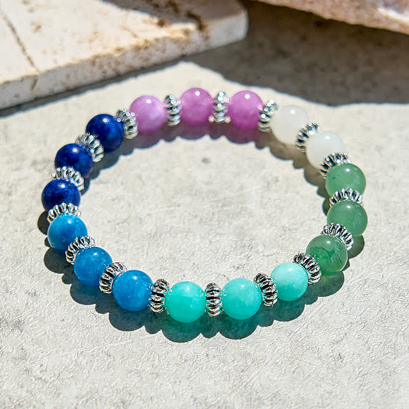 Bracelet en perles d'apatite bleue et d'amazonite naturelles Olivenorma