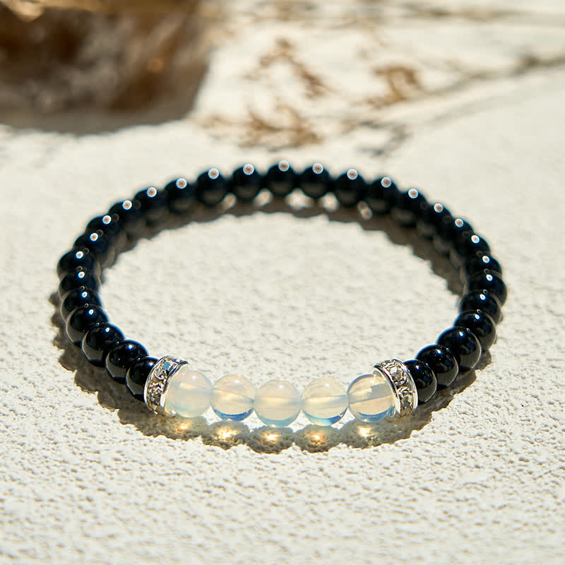 Bracelet en perles d'obsidienne et d'opalite naturelles Olivenorma