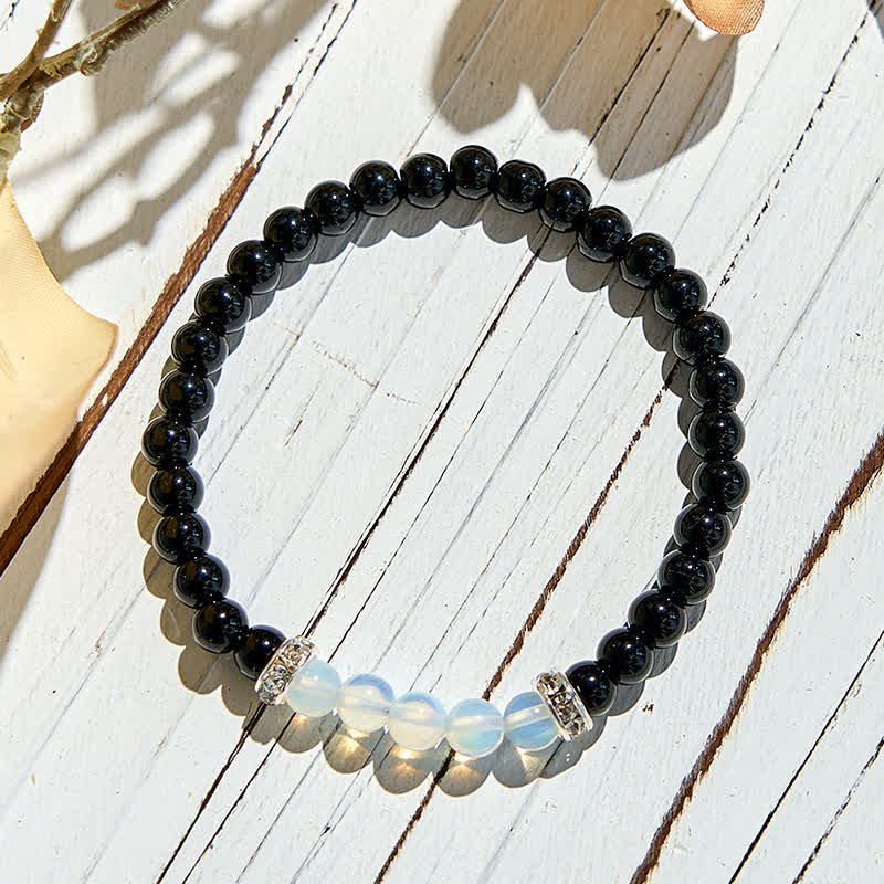 Bracelet en perles d'obsidienne et d'opalite naturelles Olivenorma