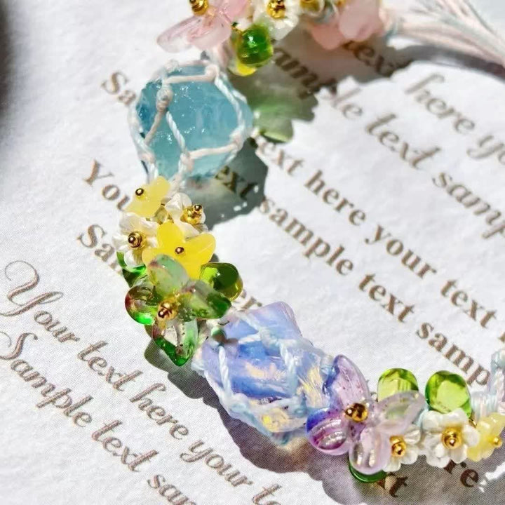 Bracelet tressé en cristal d'opalite et de quartz rose aigue-marine Olivenorma