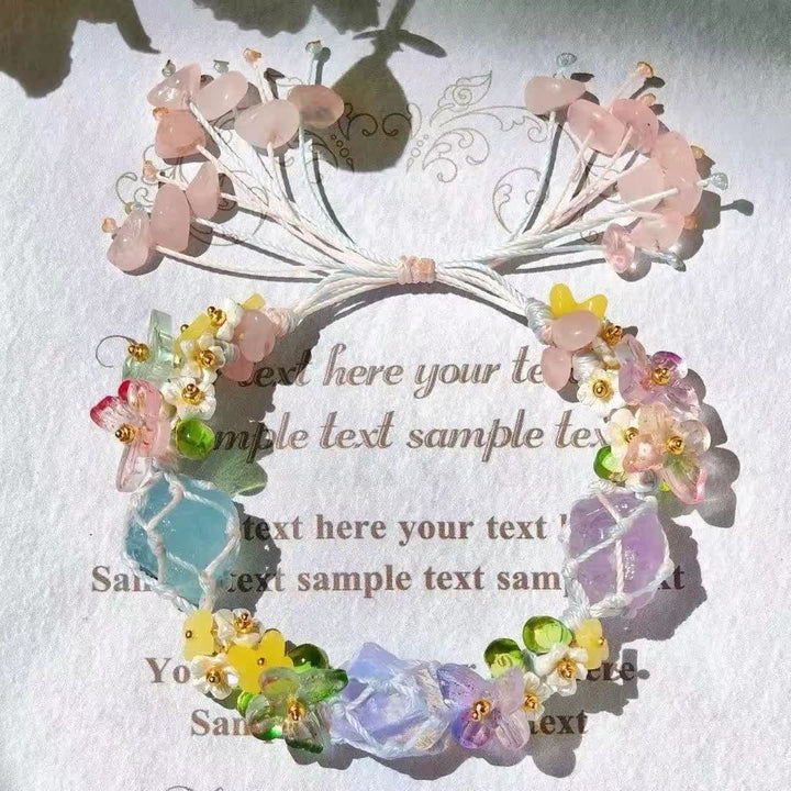 Bracelet tressé en cristal d'opalite et de quartz rose aigue-marine Olivenorma