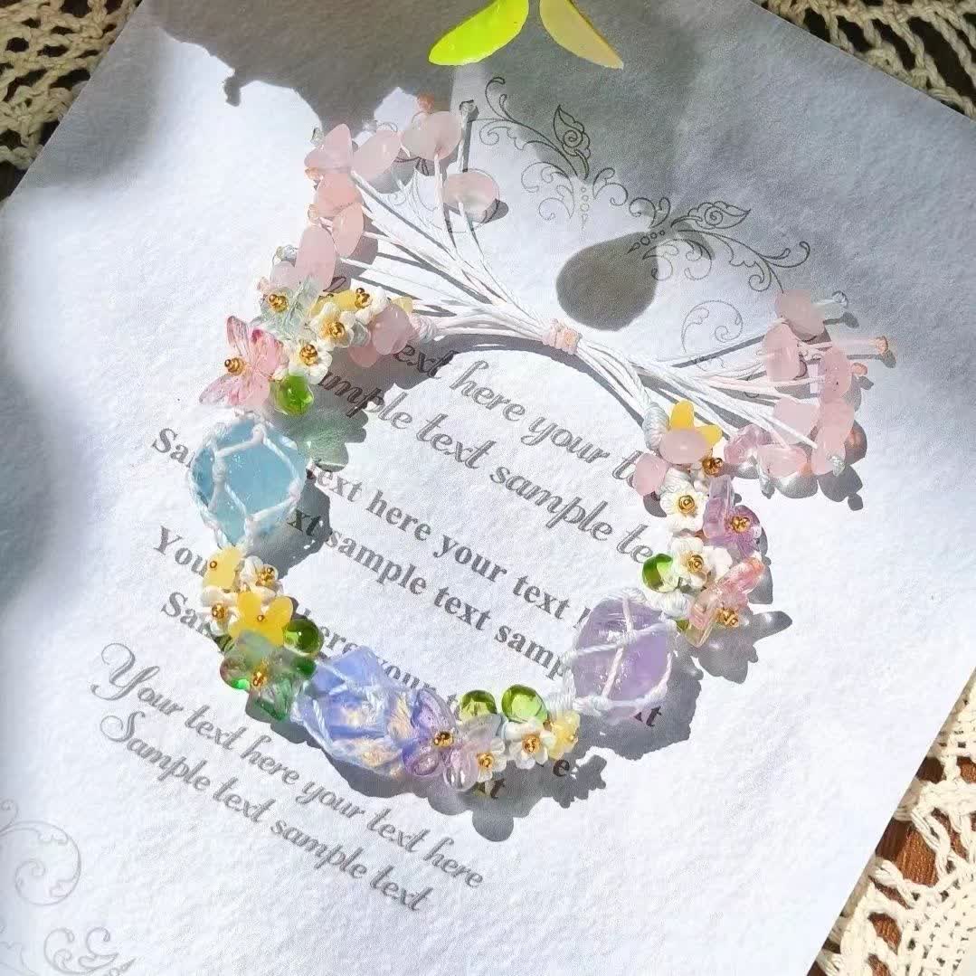 Bracelet tressé en cristal d'opalite et de quartz rose aigue-marine Olivenorma