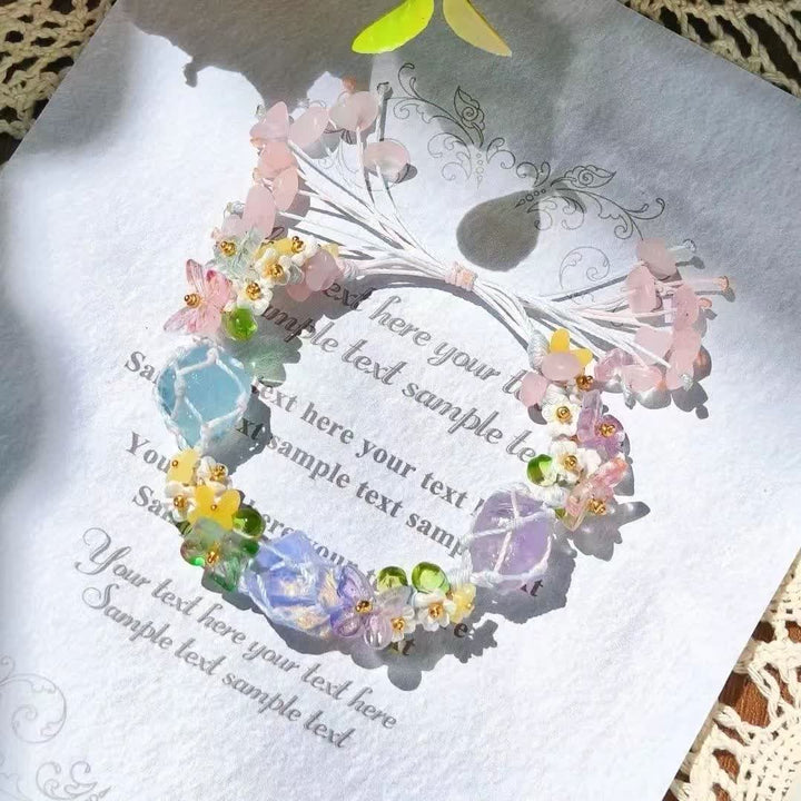 Bracelet tressé en cristal d'opalite et de quartz rose aigue-marine Olivenorma