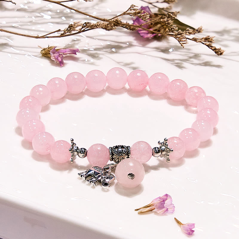 Bracelet à breloques éléphant en quartz rose Olivenorma