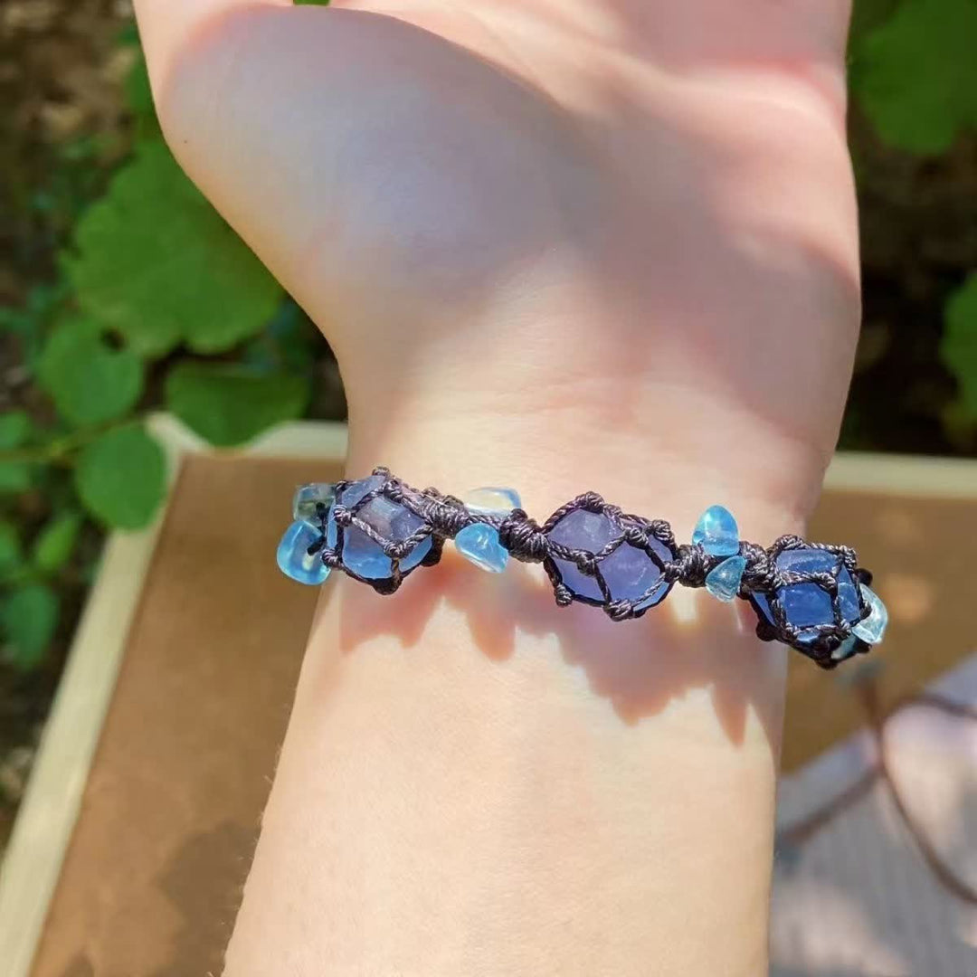 Bracelet tressé en apatite bleue et aigue-marine naturelle Olivenorma