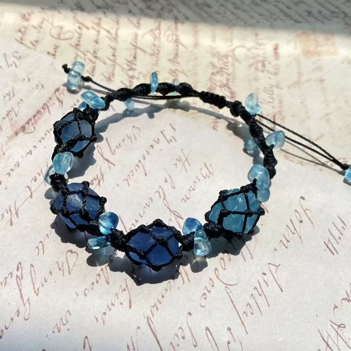 Bracelet tressé en apatite bleue et aigue-marine naturelle Olivenorma