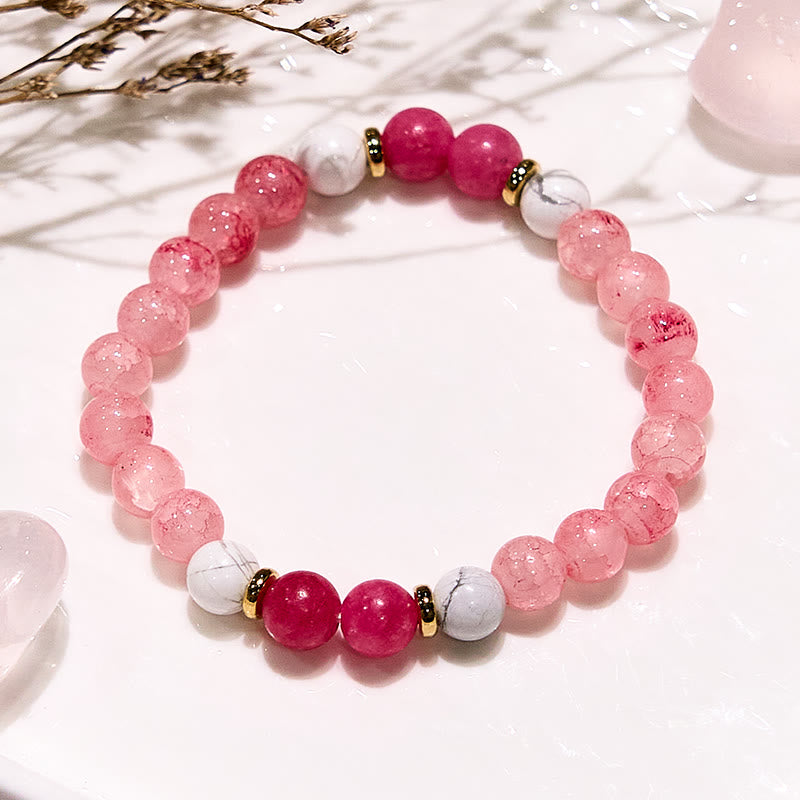 Bracelet de perles rondes de méditation et de yoga en quartz rose Olivenorma