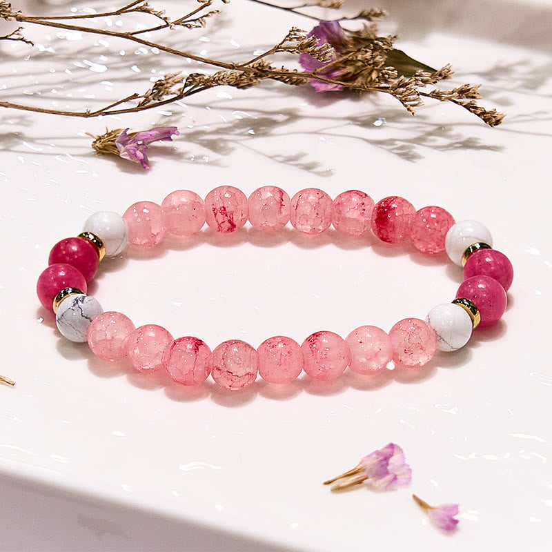 Bracelet de perles rondes de méditation et de yoga en quartz rose Olivenorma