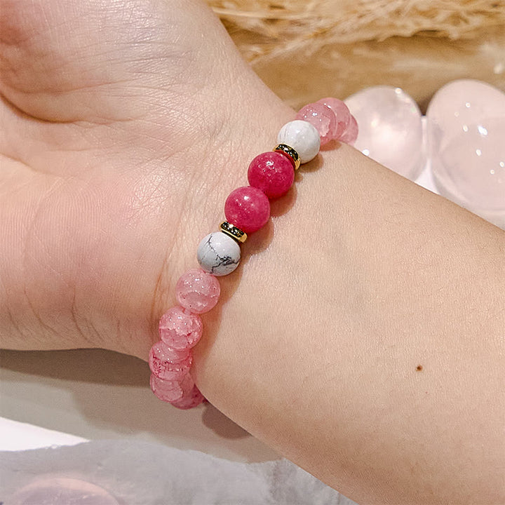 Bracelet de perles rondes de méditation et de yoga en quartz rose Olivenorma
