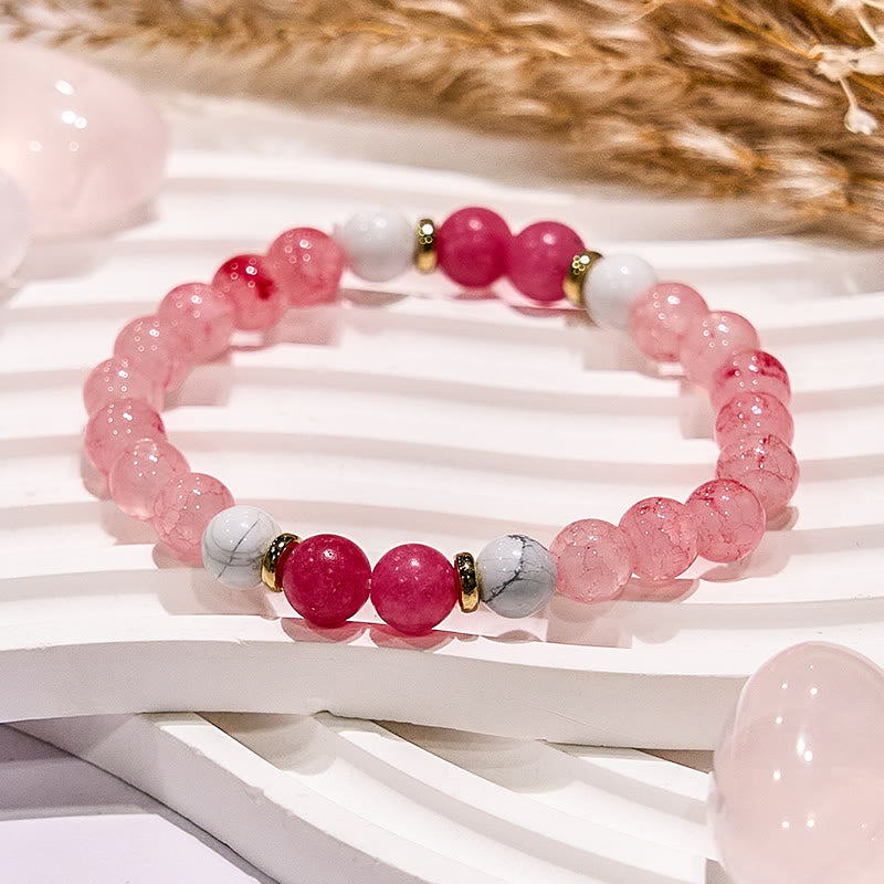 Bracelet de perles rondes de méditation et de yoga en quartz rose Olivenorma