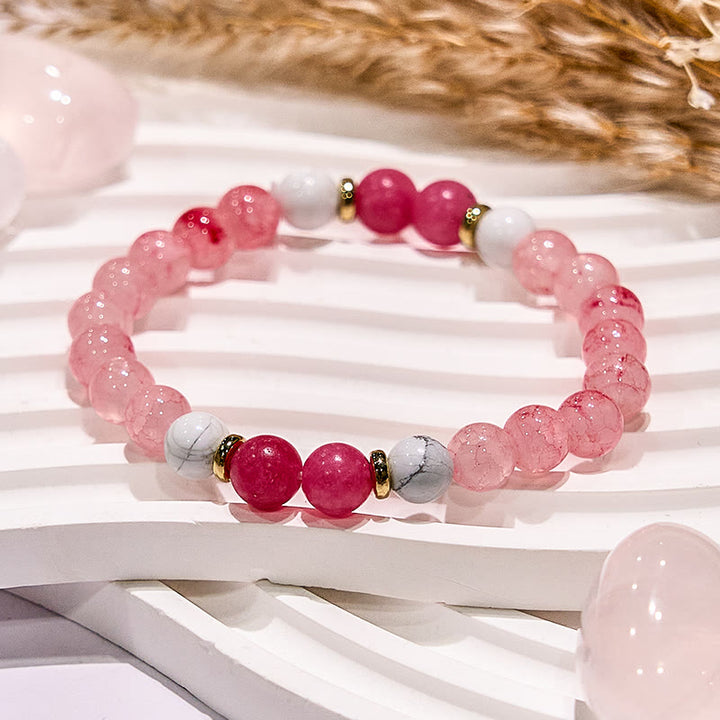 Bracelet de perles rondes de méditation et de yoga en quartz rose Olivenorma