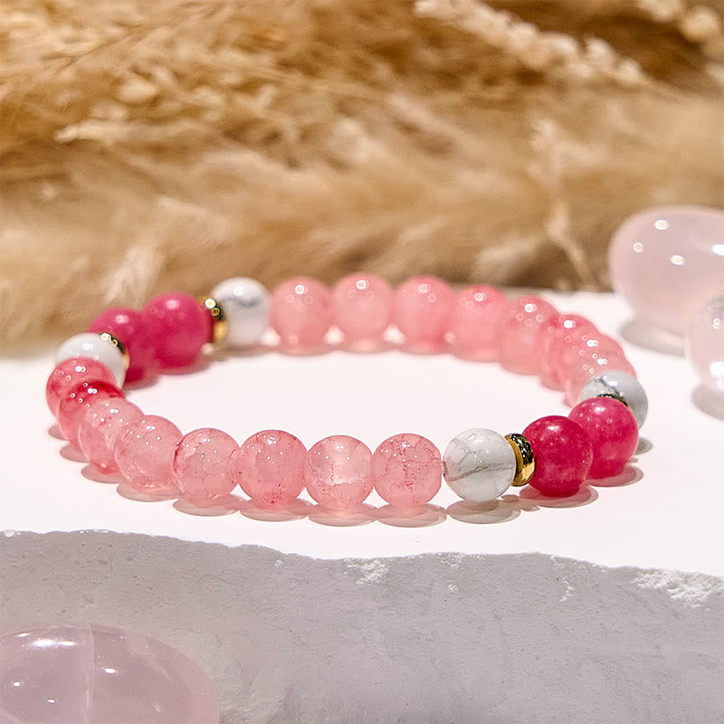 Bracelet de perles rondes de méditation et de yoga en quartz rose Olivenorma