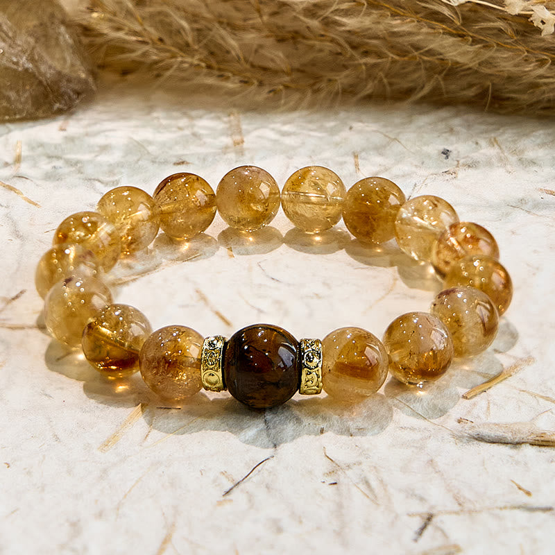Bracelet en perles de pierres précieuses en œil de tigre et citrine naturelle Olivenorma