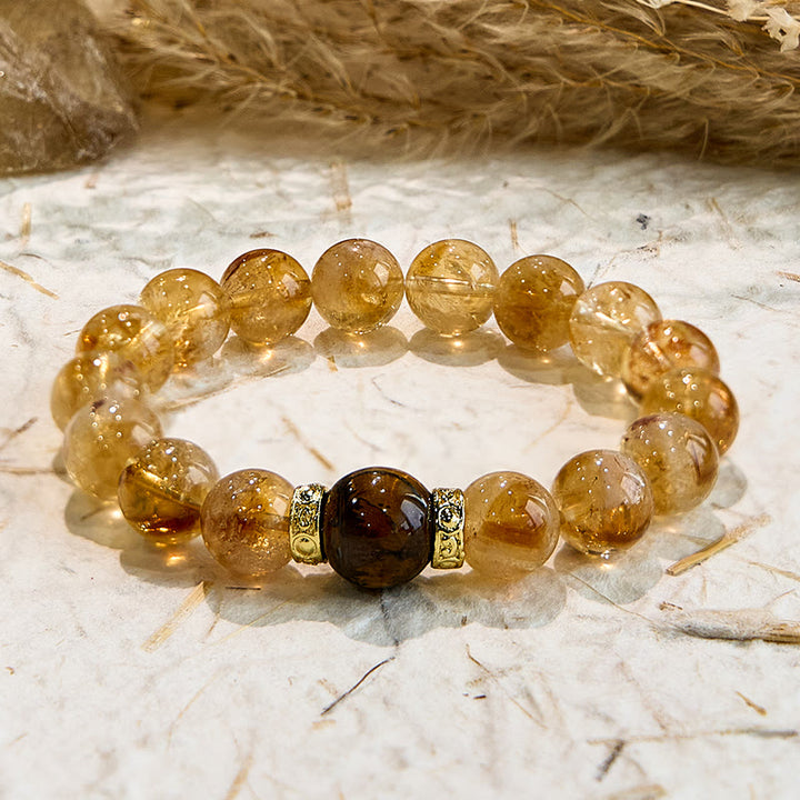 Bracelet en perles de pierres précieuses en œil de tigre et citrine naturelle Olivenorma