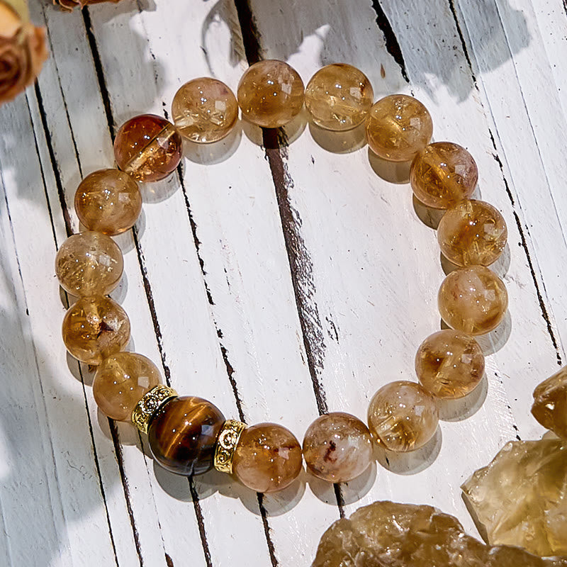 Bracelet en perles de pierres précieuses en œil de tigre et citrine naturelle Olivenorma