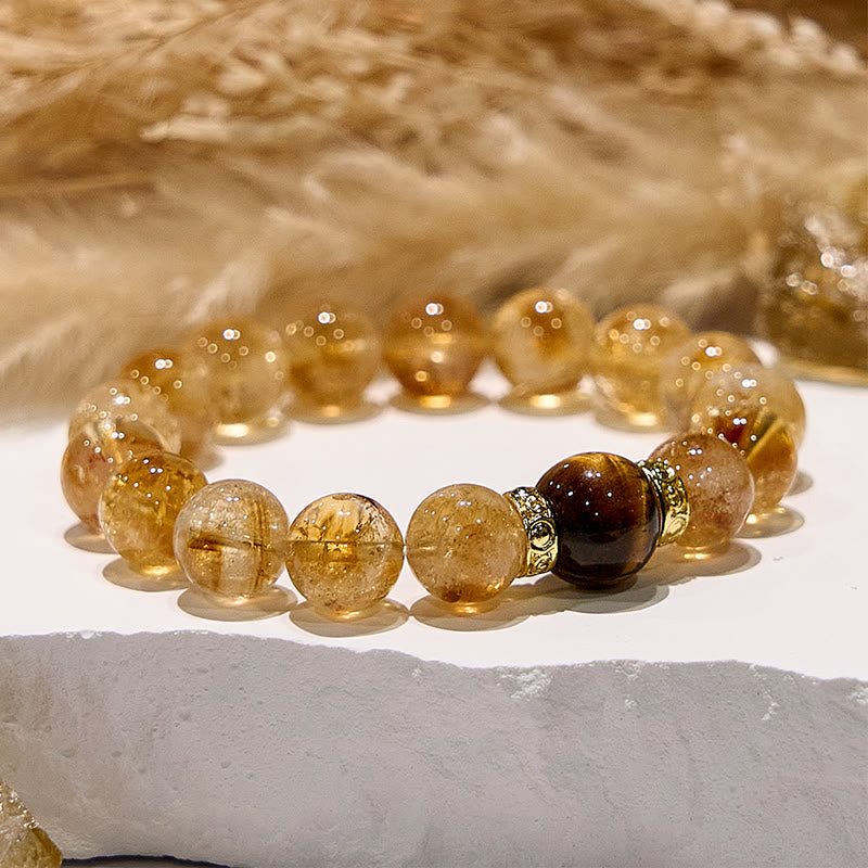 Bracelet en perles de pierres précieuses en œil de tigre et citrine naturelle Olivenorma