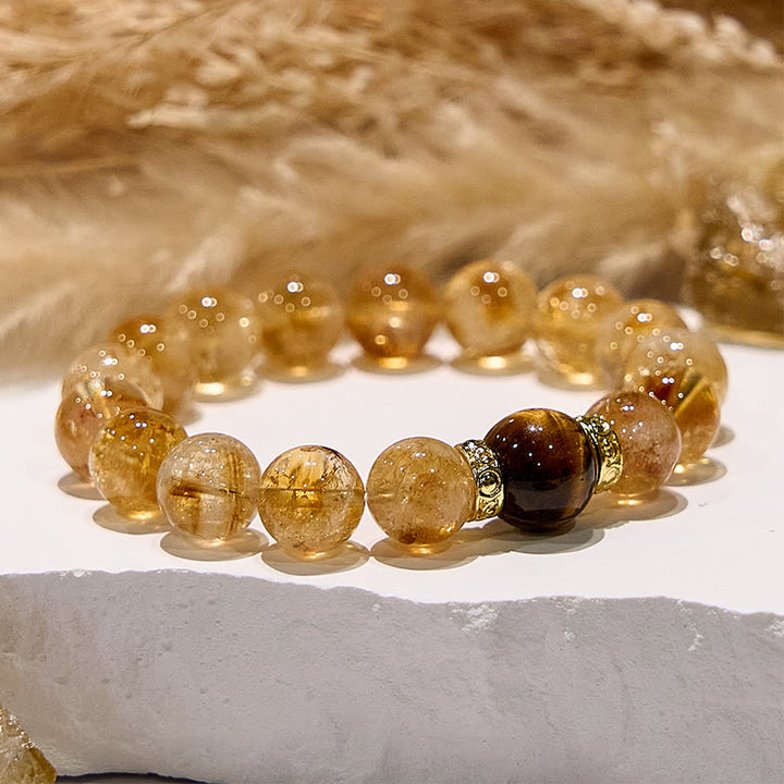 Bracelet en perles de pierres précieuses en œil de tigre et citrine naturelle Olivenorma