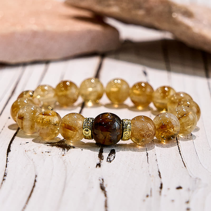 Bracelet en perles de pierres précieuses en œil de tigre et citrine naturelle Olivenorma