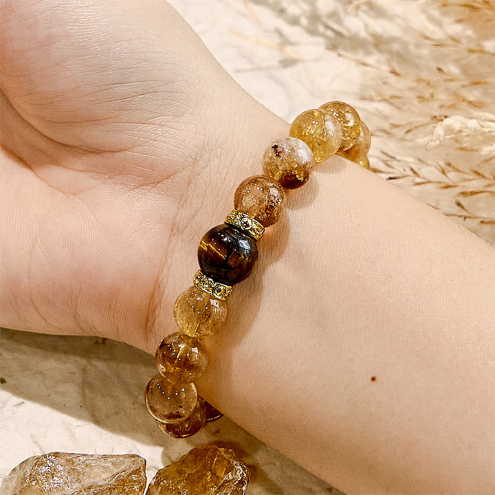 Bracelet en perles de pierres précieuses en œil de tigre et citrine naturelle Olivenorma