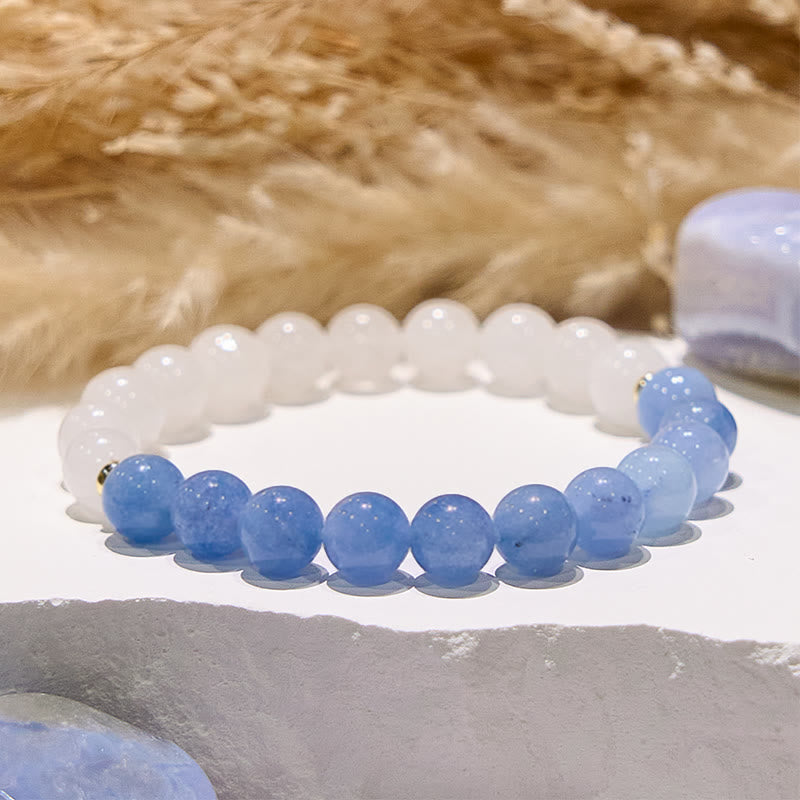 Bracelet de guérison en jade blanc et aigue-marine naturelle Olivenorma