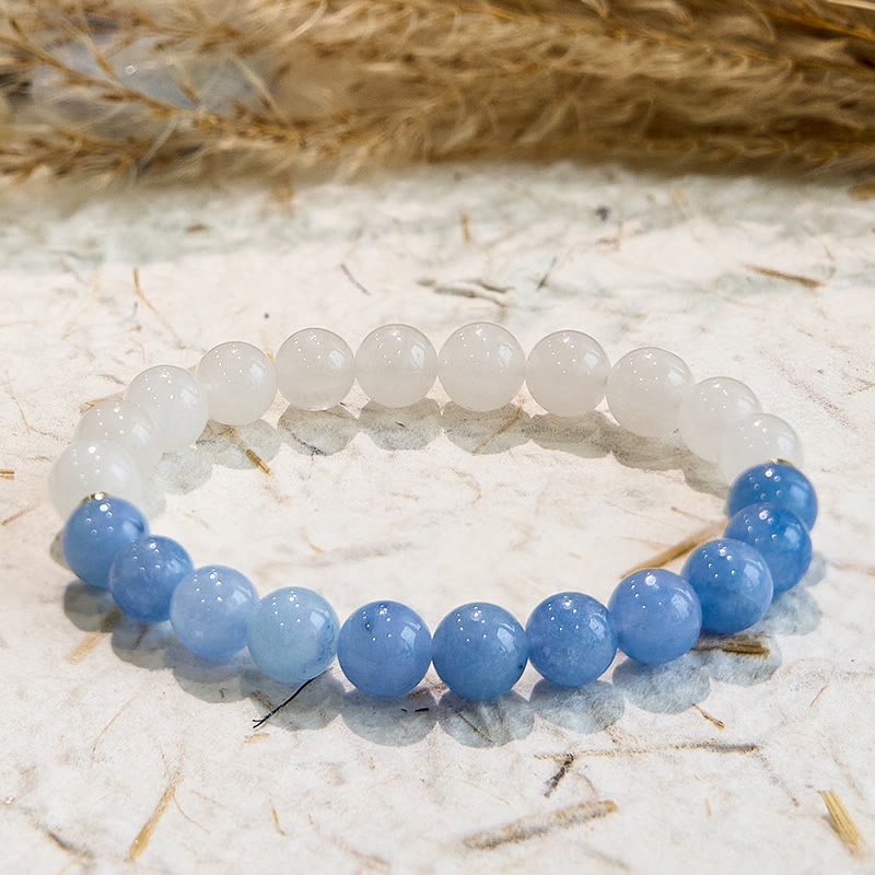 Bracelet de guérison en jade blanc et aigue-marine naturelle Olivenorma