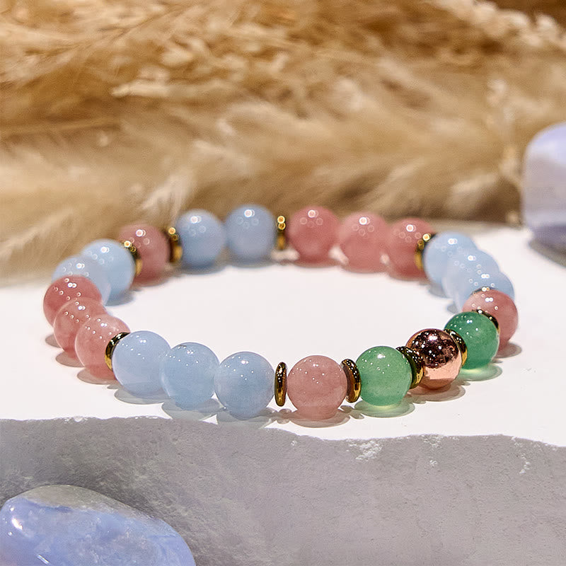 Bracelet Bestie en perles d'aigue-marine et quartz rose naturel Olivenorma