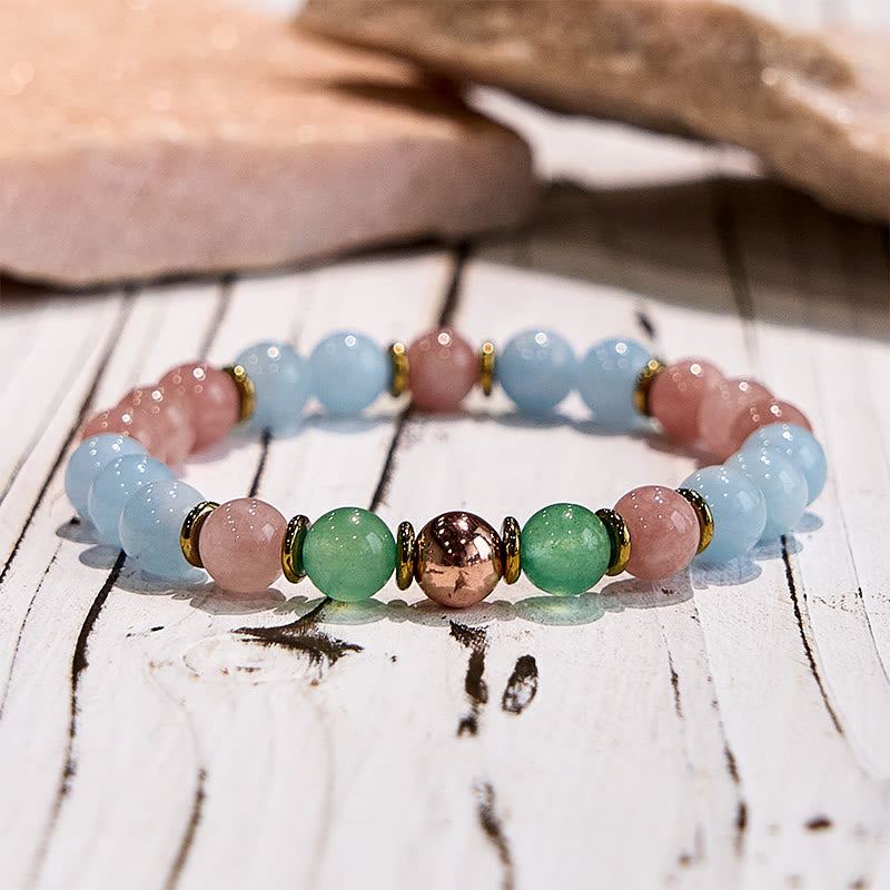 Bracelet Bestie en perles d'aigue-marine et quartz rose naturel Olivenorma