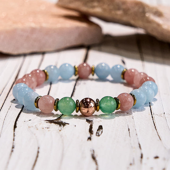 Bracelet Bestie en perles d'aigue-marine et quartz rose naturel Olivenorma