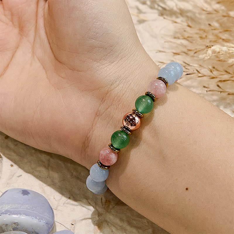 Bracelet Bestie en perles d'aigue-marine et quartz rose naturel Olivenorma