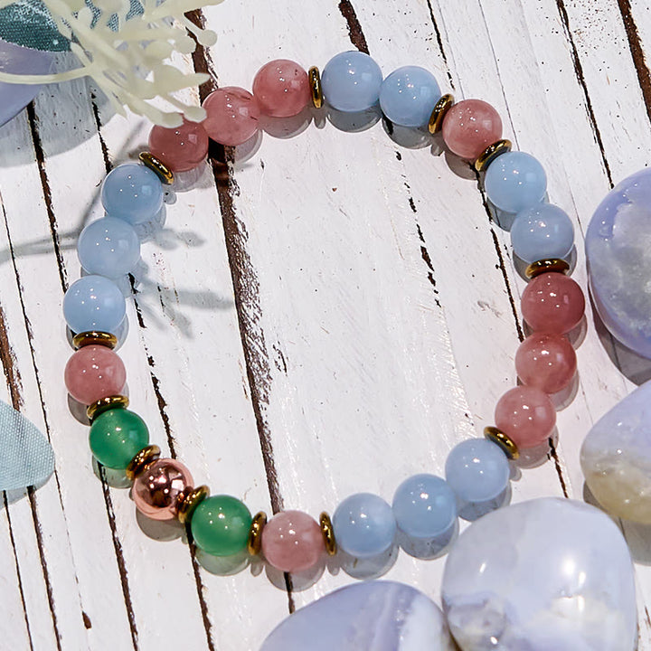 Bracelet Bestie en perles d'aigue-marine et quartz rose naturel Olivenorma