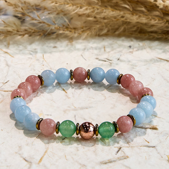 Bracelet Bestie en perles d'aigue-marine et quartz rose naturel Olivenorma