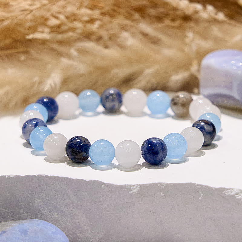 Bracelet en jade blanc sodalite aigue-marine naturelle Olivenorma