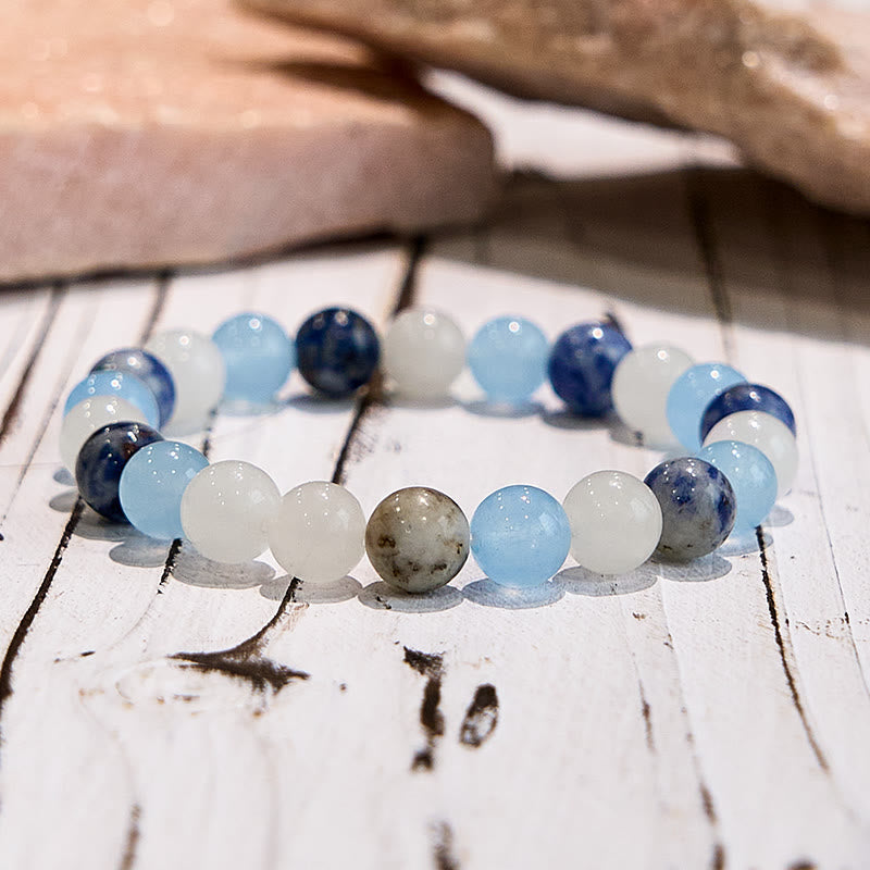 Bracelet en jade blanc sodalite aigue-marine naturelle Olivenorma