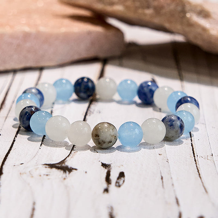 Bracelet en jade blanc sodalite aigue-marine naturelle Olivenorma