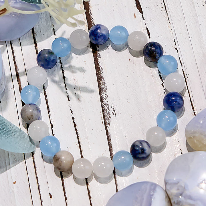 Bracelet en jade blanc sodalite aigue-marine naturelle Olivenorma