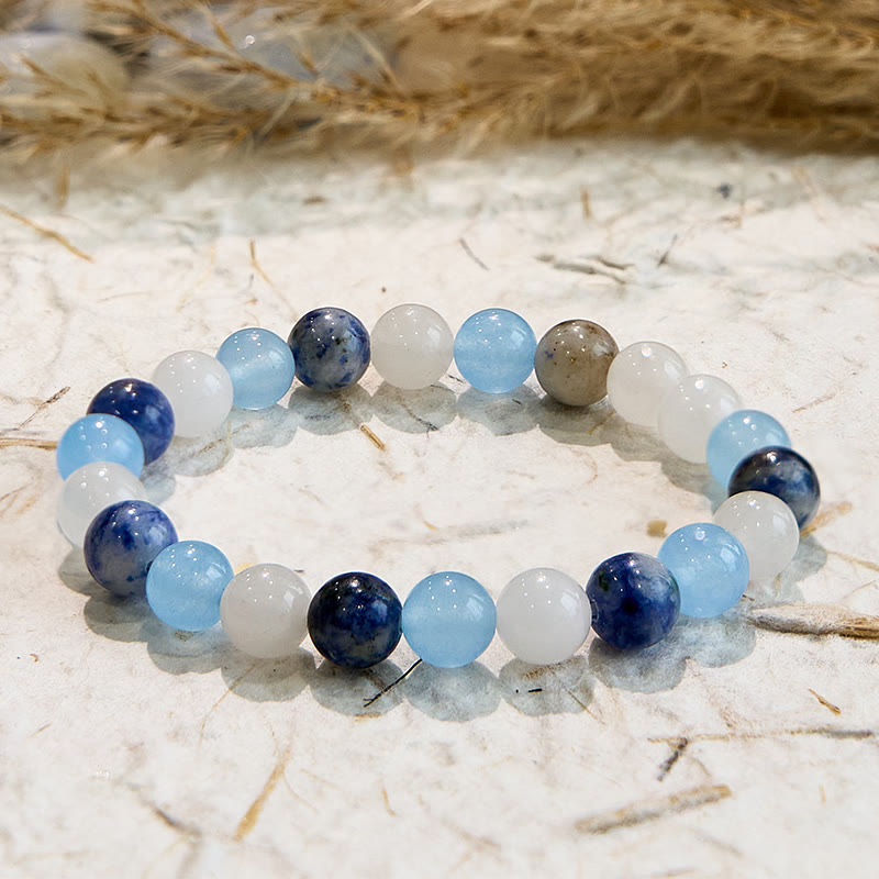 Bracelet en jade blanc sodalite aigue-marine naturelle Olivenorma