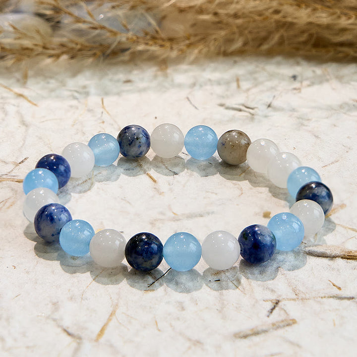 Bracelet en jade blanc sodalite aigue-marine naturelle Olivenorma