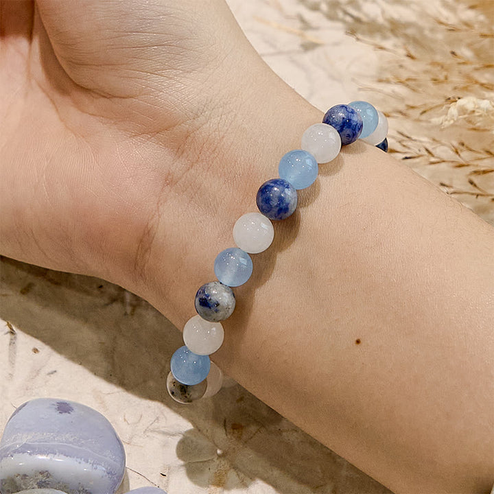 Bracelet en jade blanc sodalite aigue-marine naturelle Olivenorma