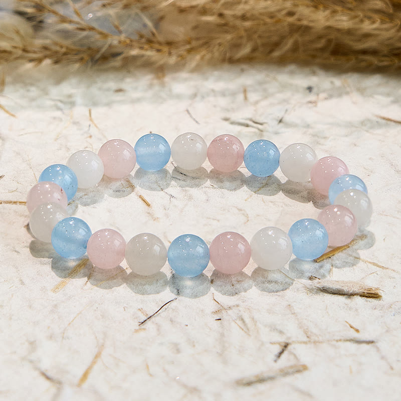 Bracelet en perles de jade blanc aigue-marine Olivenorma